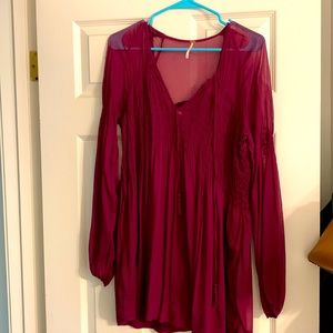 Sheer burgundy long sleeve free people dress